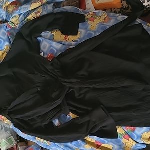 Zara wrap tie side zip black button up dress long sleeve